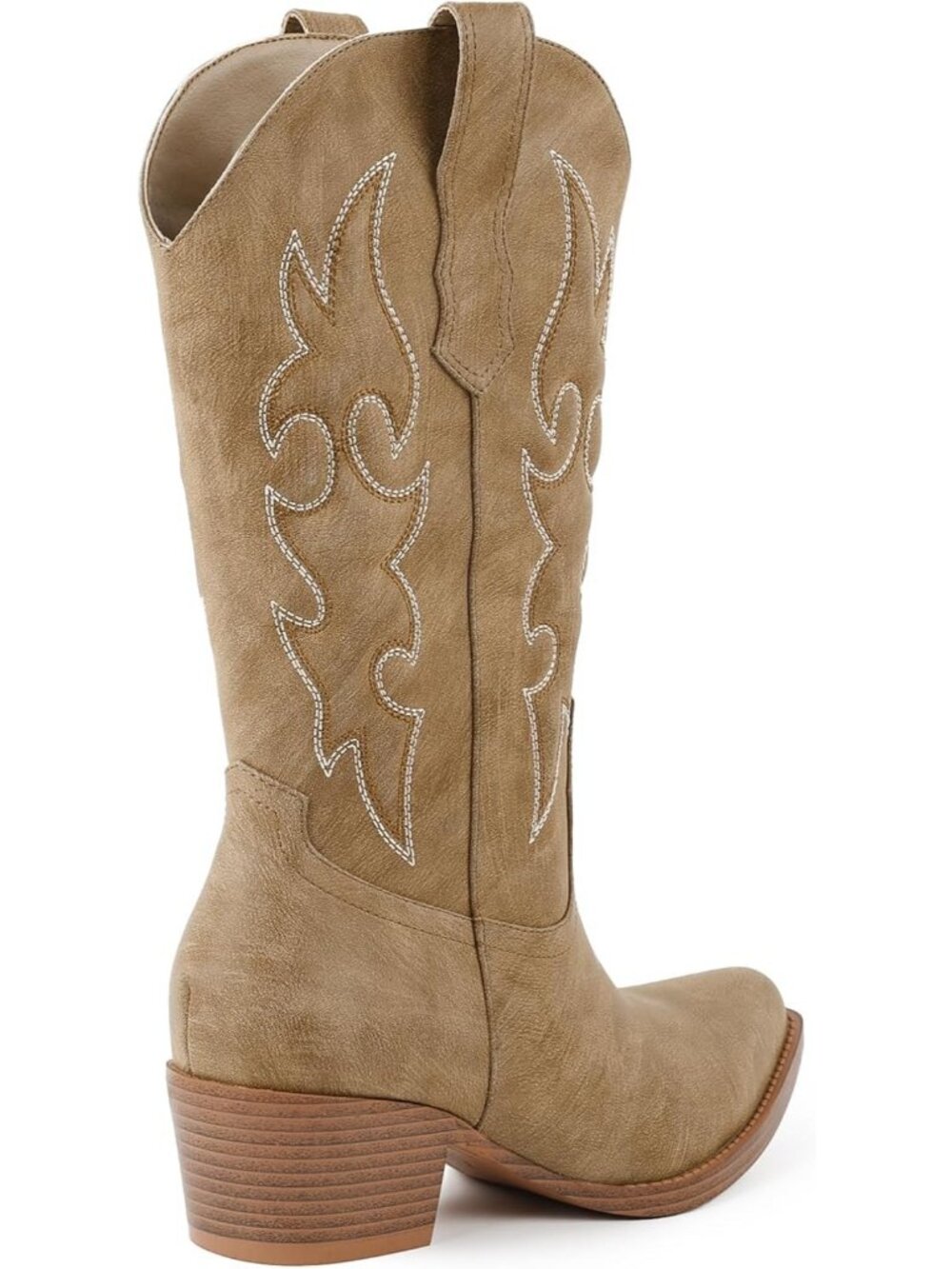 Women's Camel Cowboy Boots, Mid Calf Western Pull On Cowgirl Boots - Picture 5 of 7